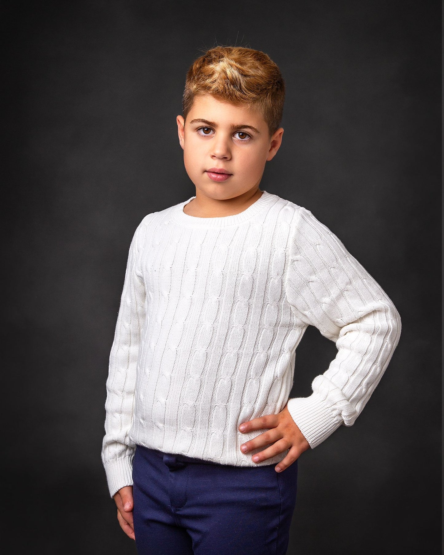 White cable knit sweater