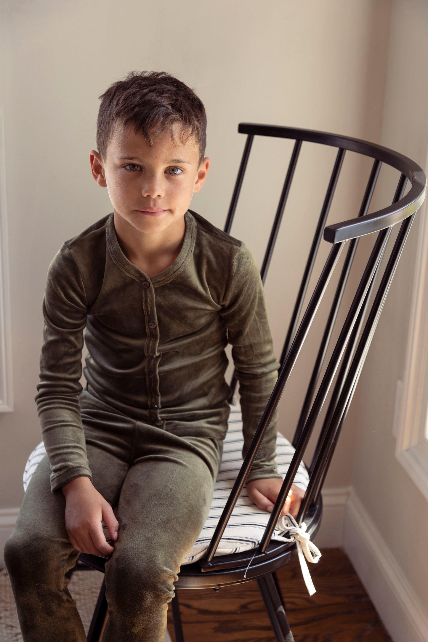 Olive velour button Pajamas