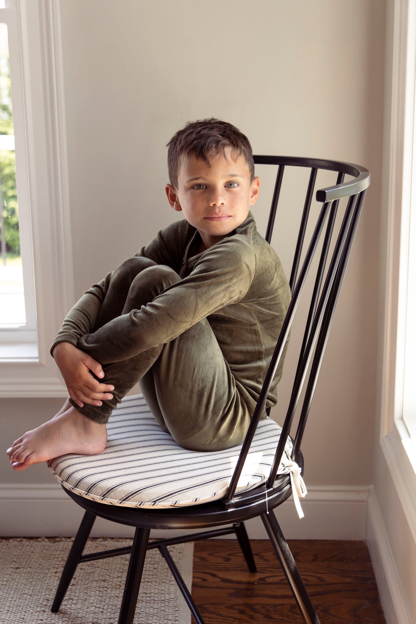 Olive velour button Pajamas
