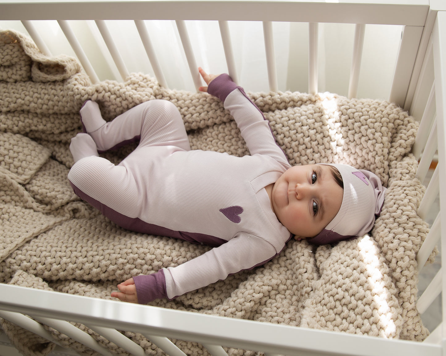 Lavender Ribbed Heart Layette Set