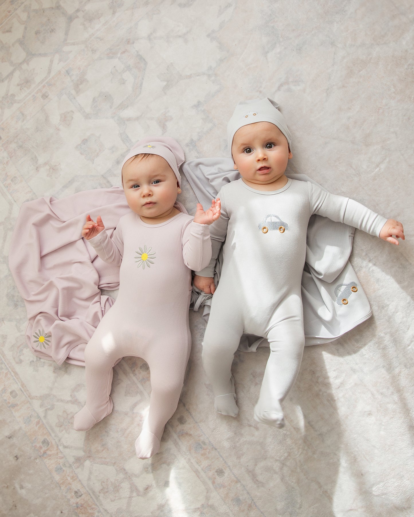 lavender Sun Flower layette set Girl