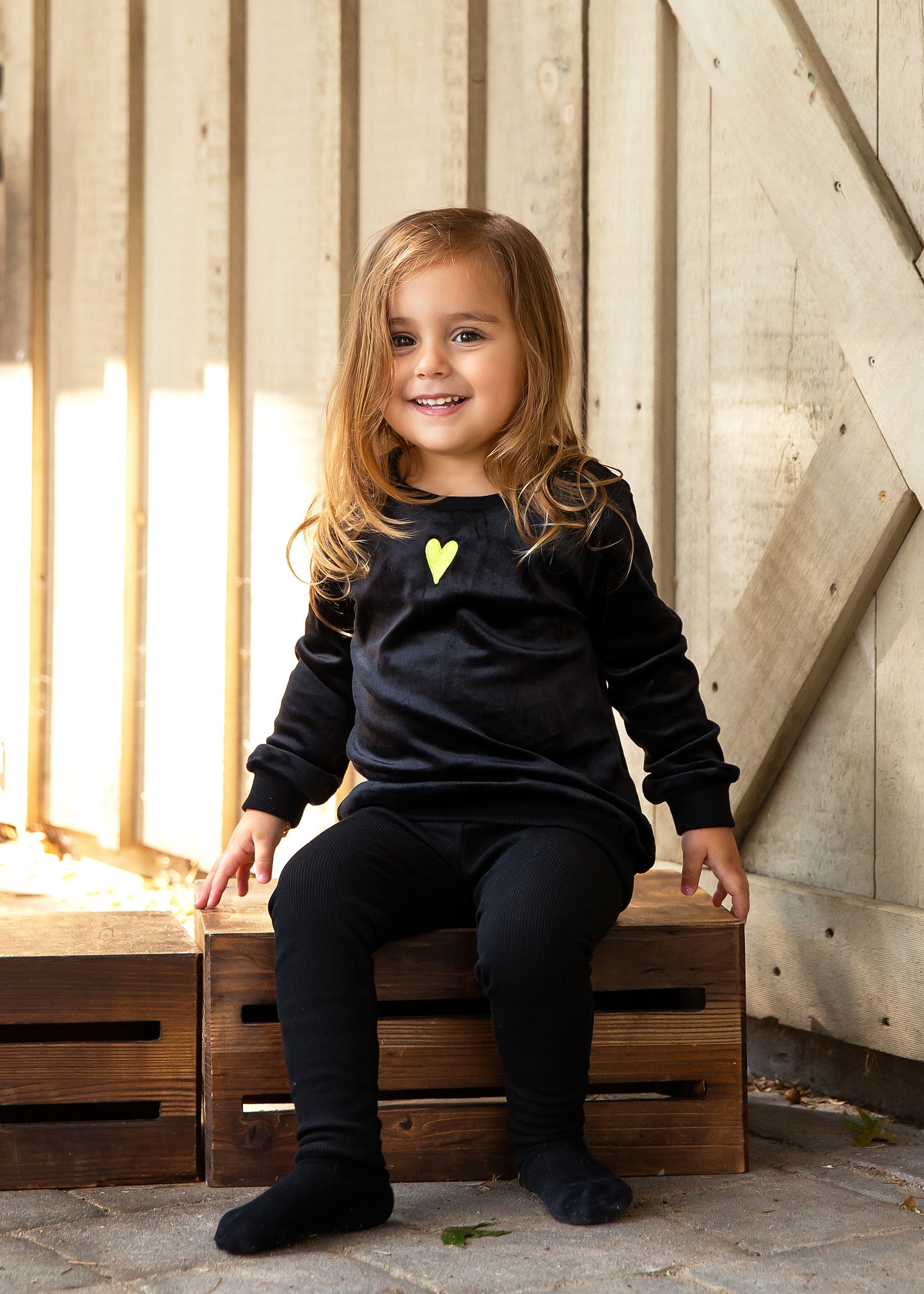 Neon heart velour baby set