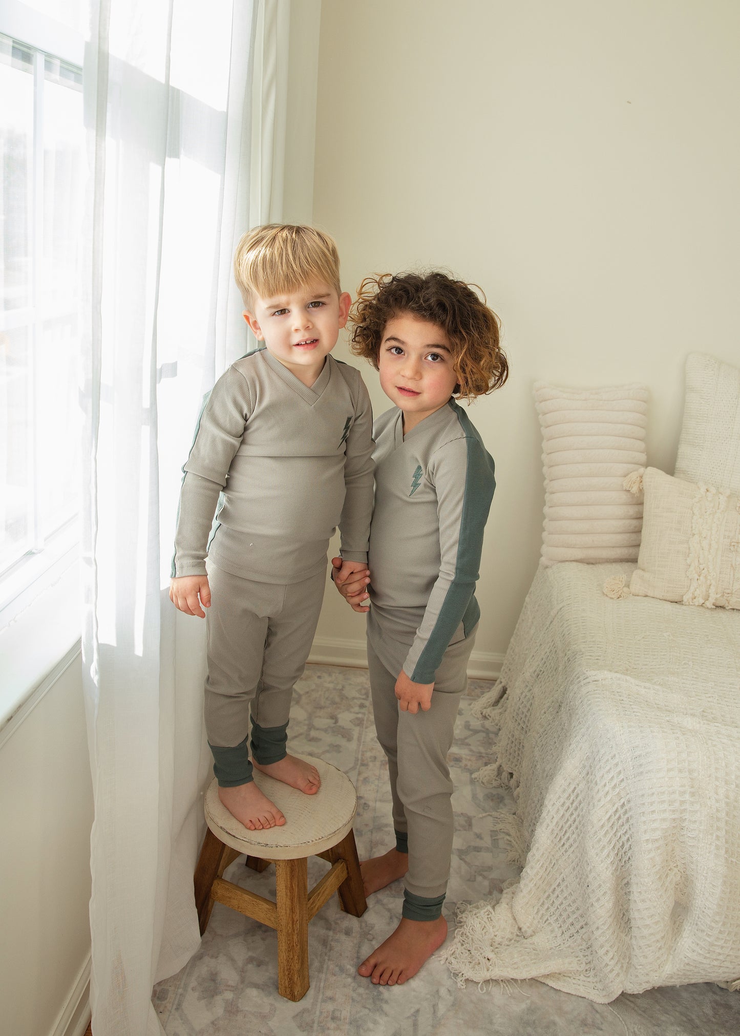 Sage Green Ribbed Lightning pajamas
