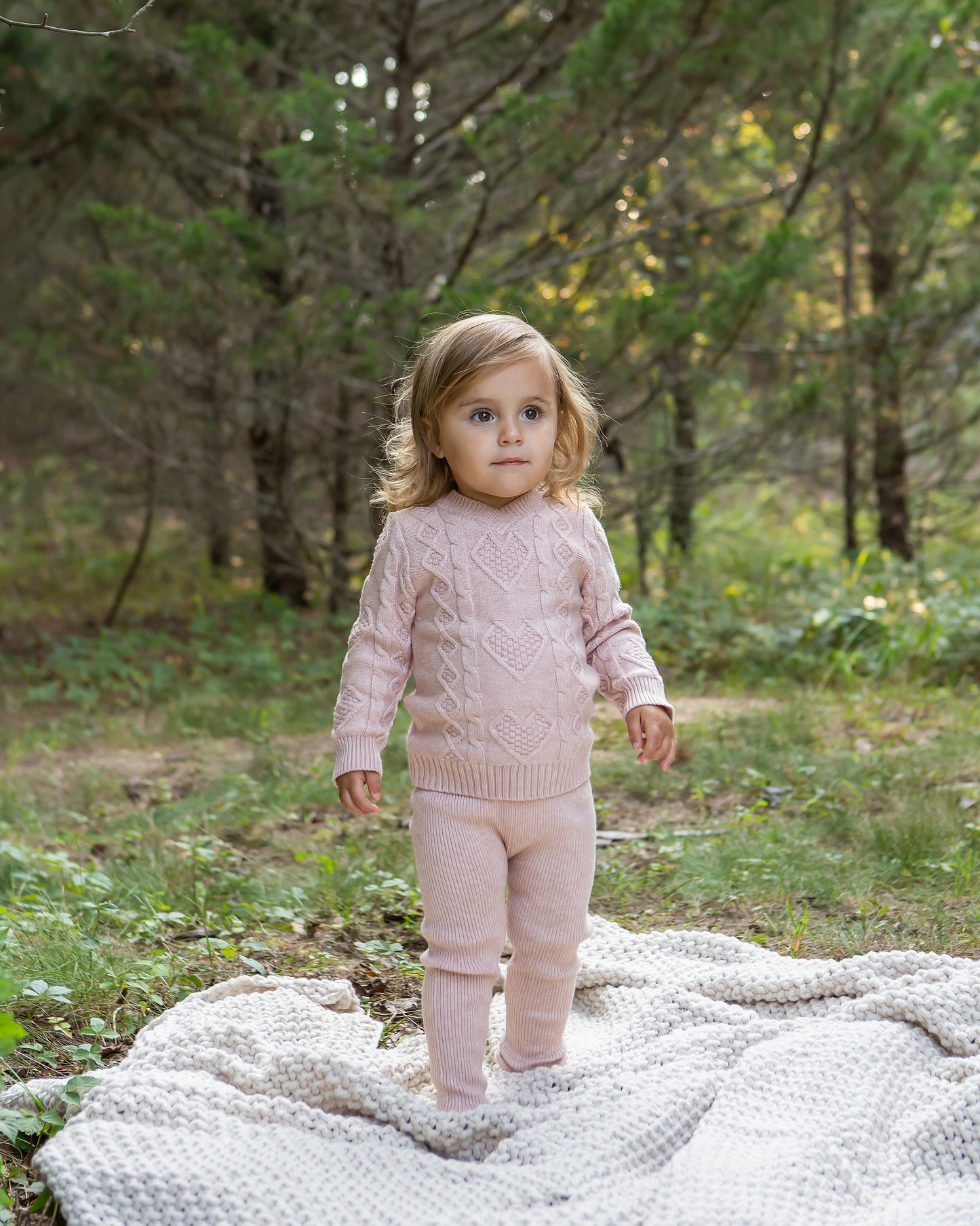 Pink Knit Heart V-Neck Set