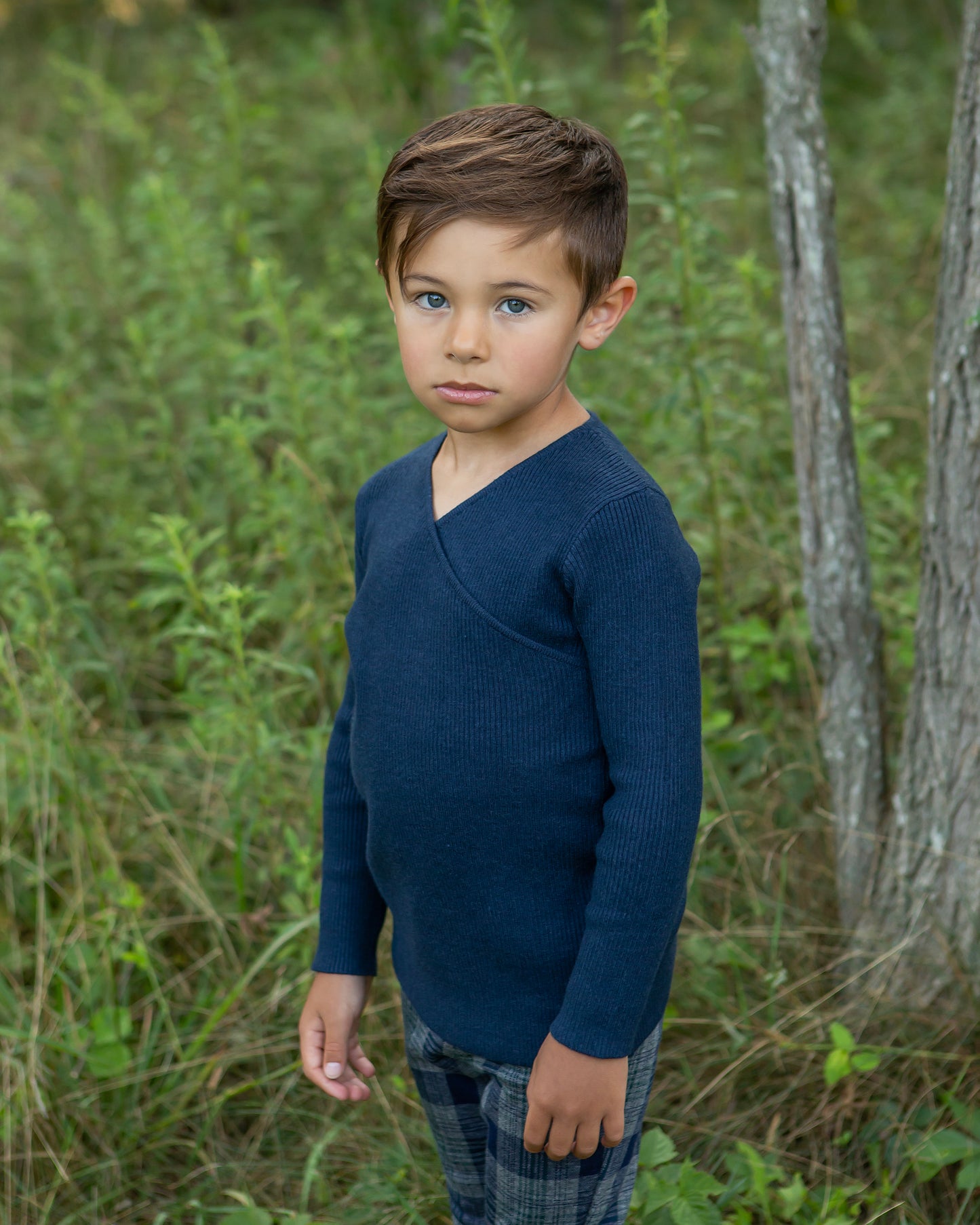 Blue Knit Wrap Top