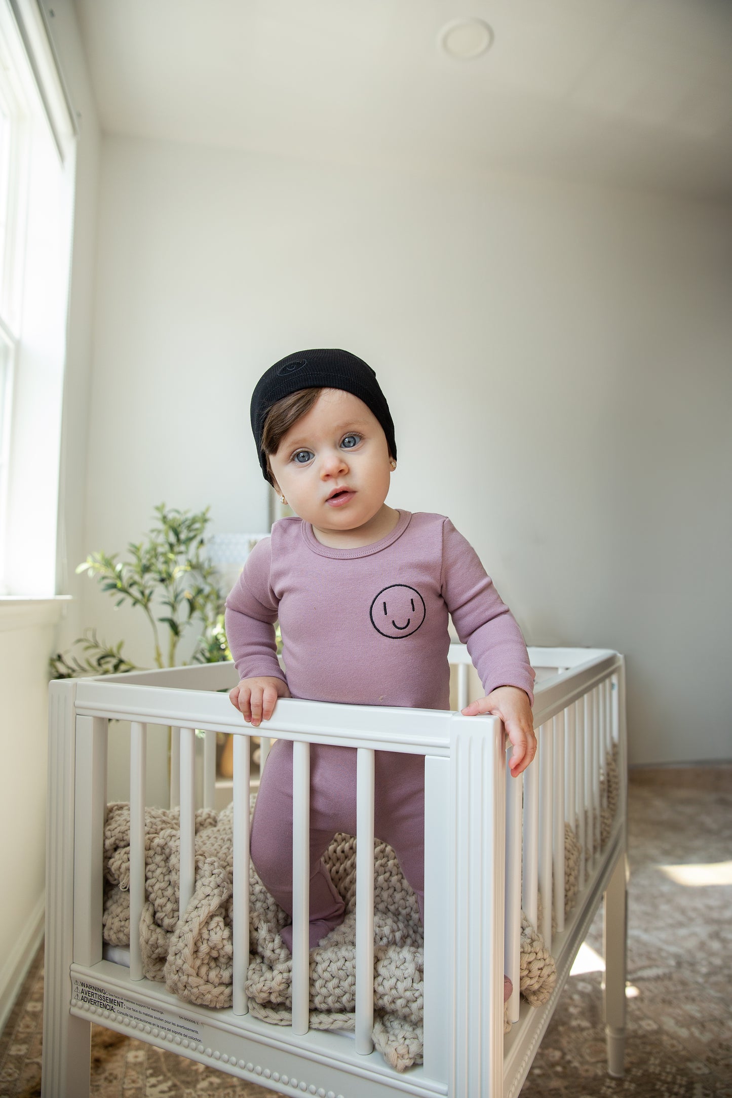 Deep mauve smile beanie