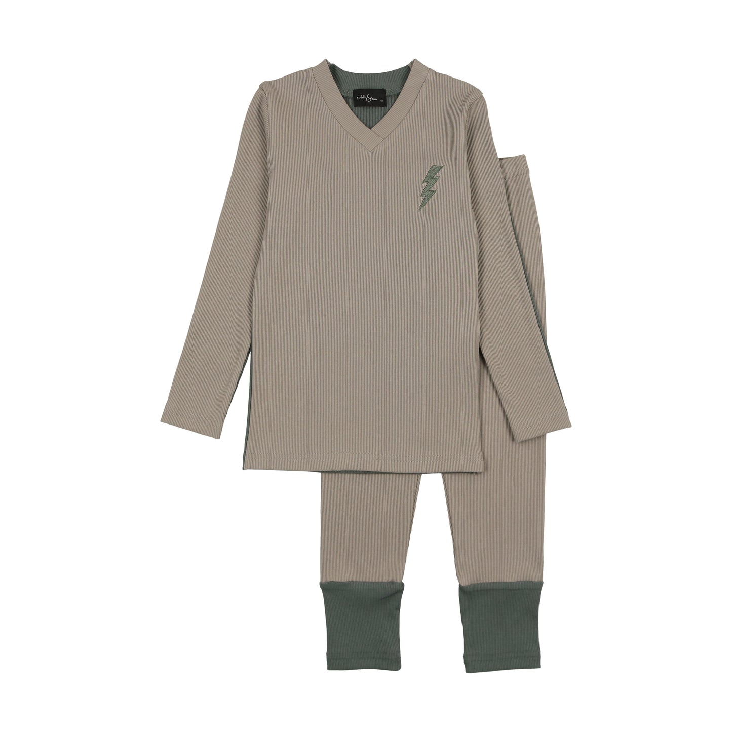 Sage Green Ribbed Lightning pajamas