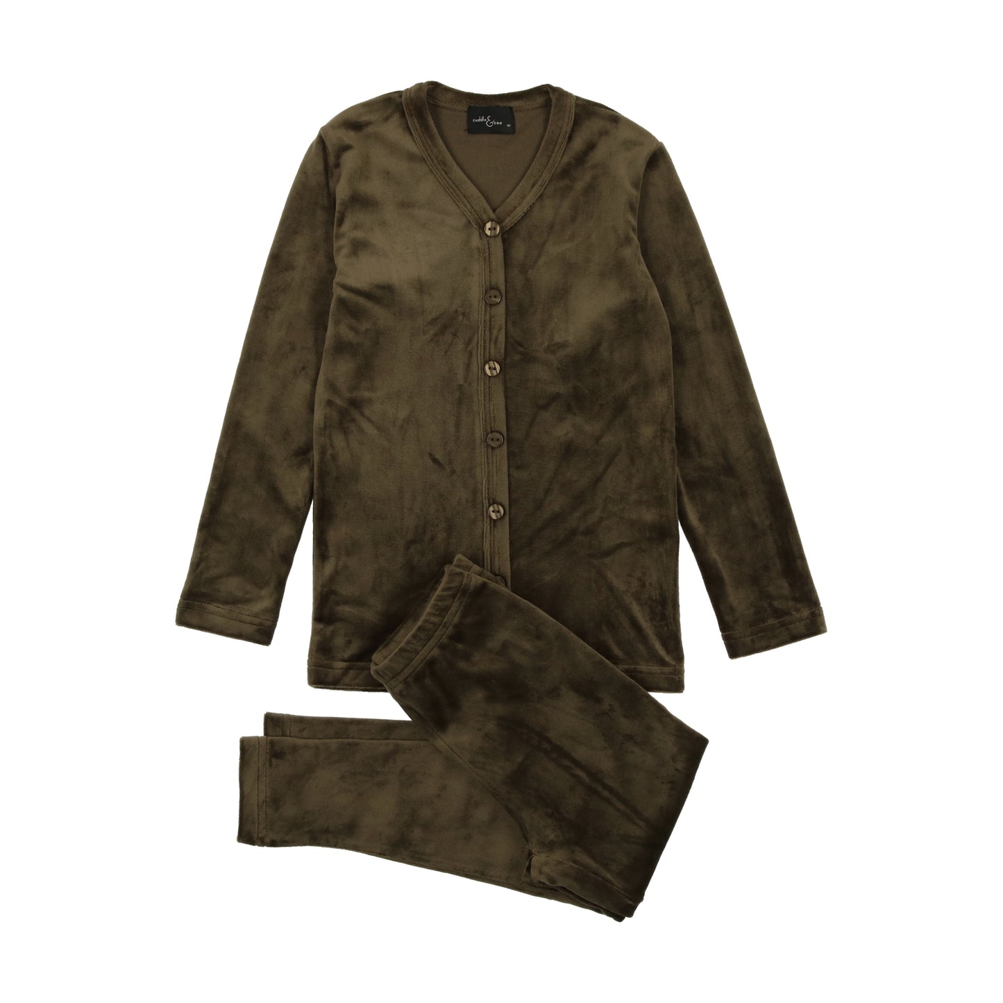 Olive velour button Pajamas
