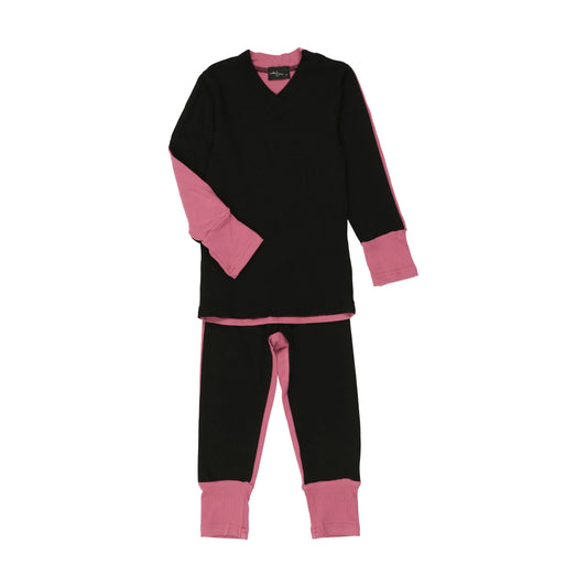 Black/Pink V neck Pajamas