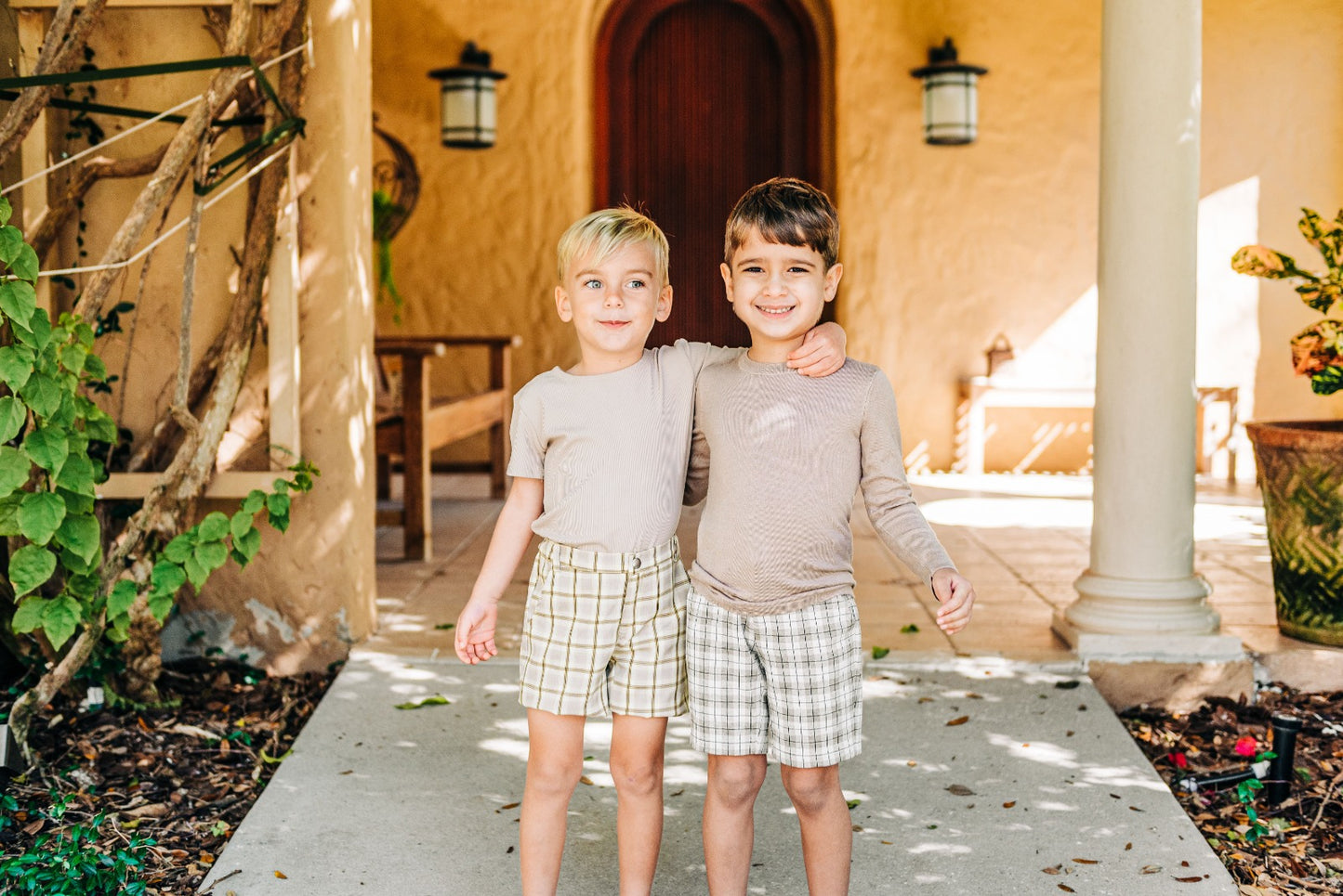 Tan Stretch Plaid Shorts