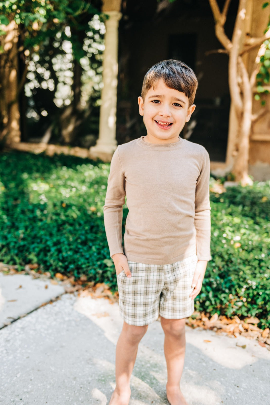Tan Stretch Plaid Shorts