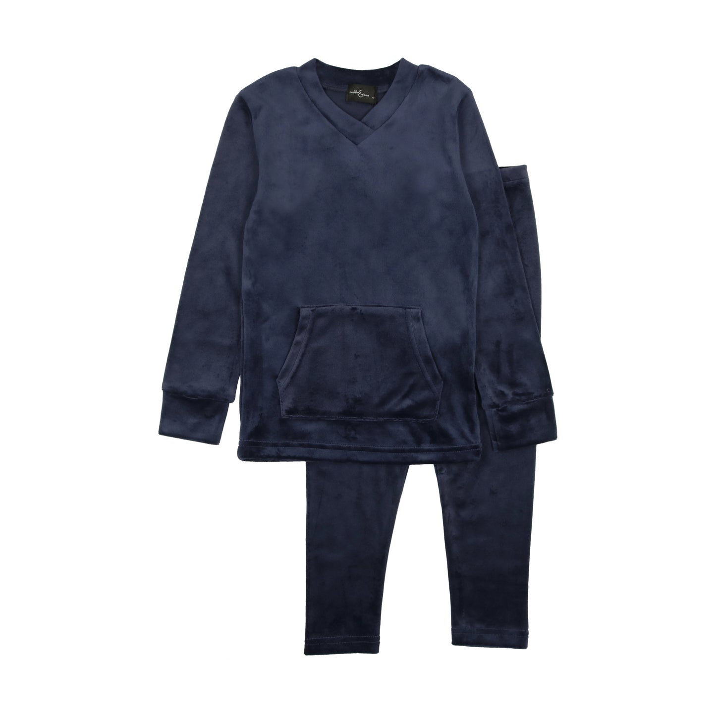 Navy Velour Kangaroo Pocket Pajamas